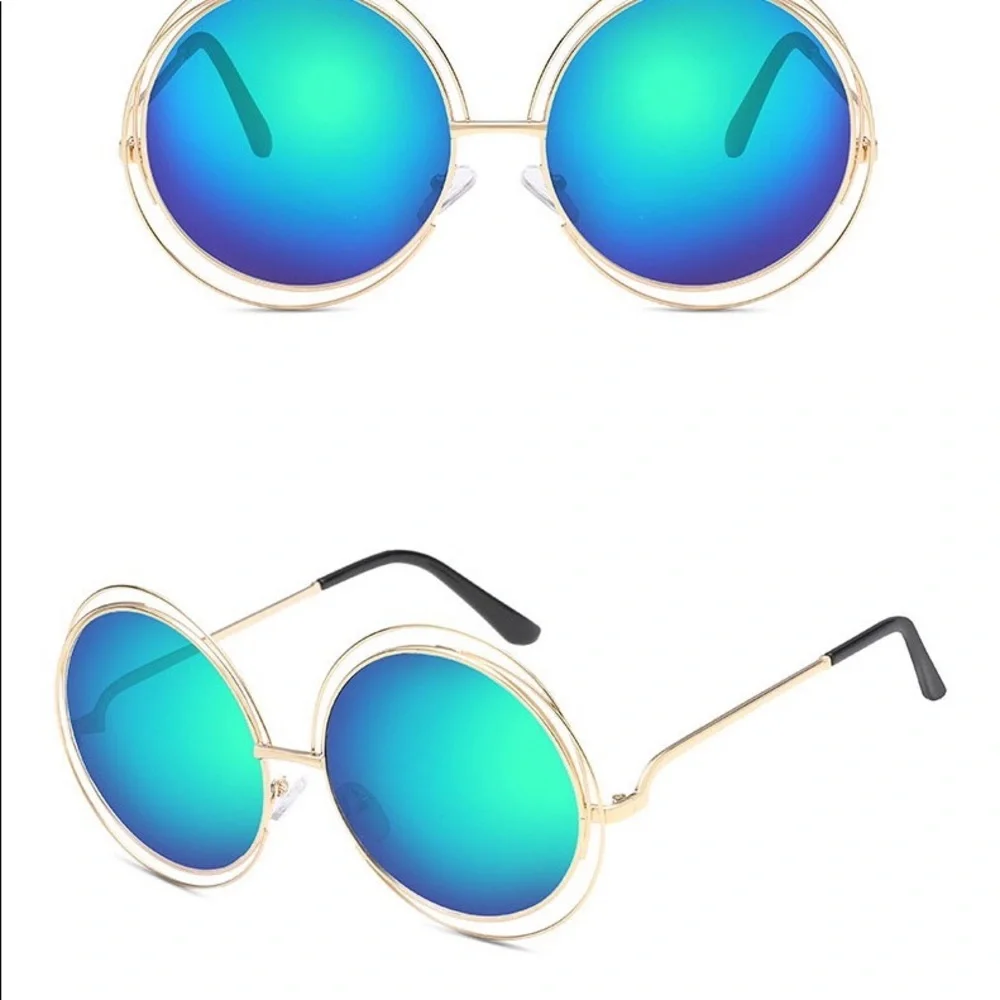 ✨FASHION WEEK GREEN OVERSIZED MIRROR  SUNGLASSES